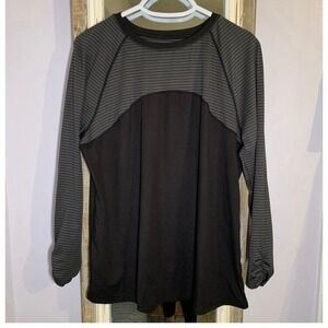 Avia Large Black and Gray Striped Women's Lightweight Shirt Top